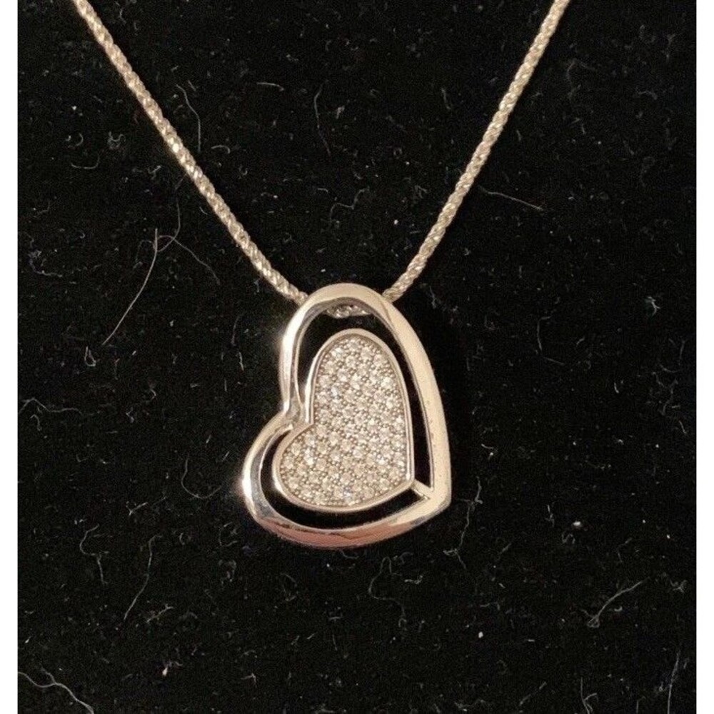 Vintage Sterling Silver Pave Heart Designer Necklace 18”